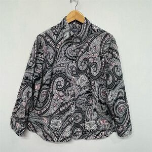 Chaps Women's Long Sleeve Paisley Button-Up Blouse Top Size 1X Floral M185 -4